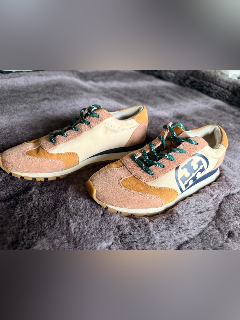 Tory Burch Annie Nylon Runner Sz 6.5 Green Laces